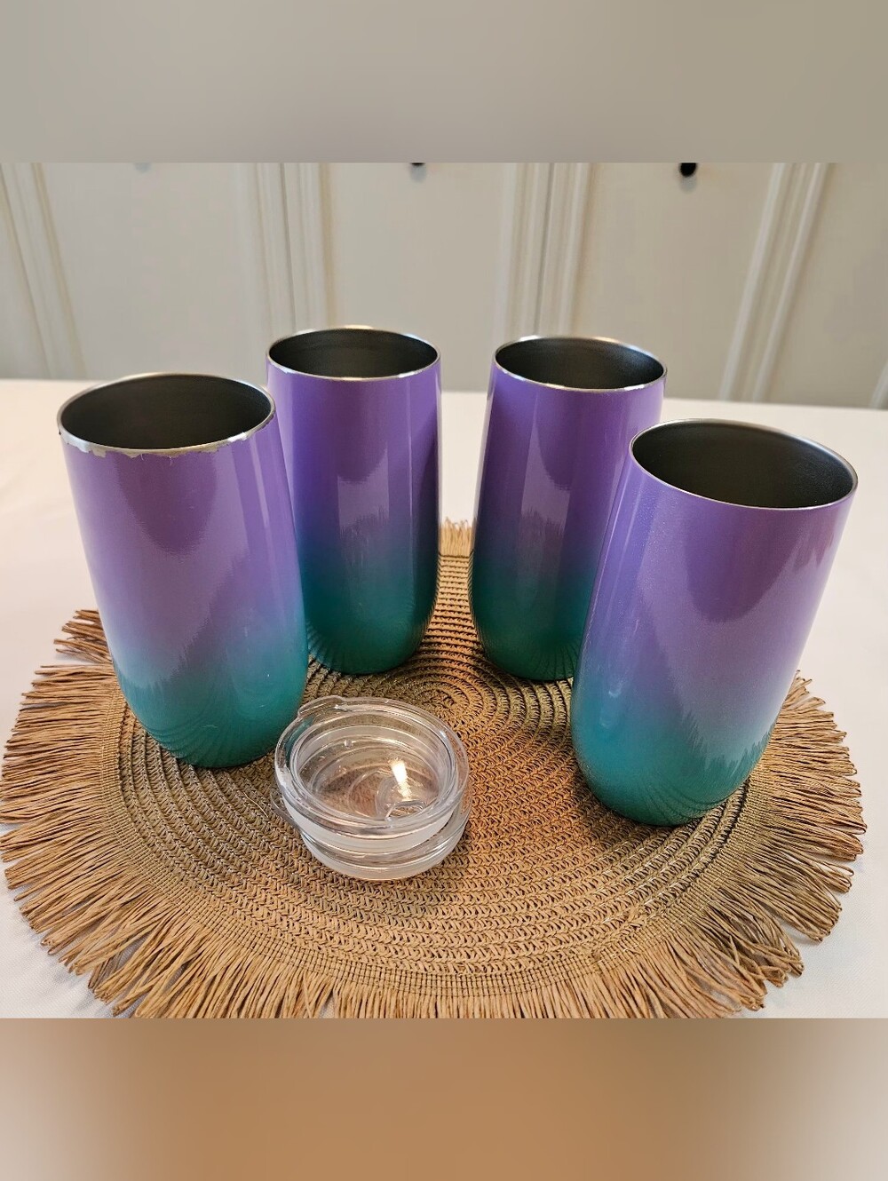 Set of 4 Purple & Teal Ombre Metal Tumblers with 2 Lids